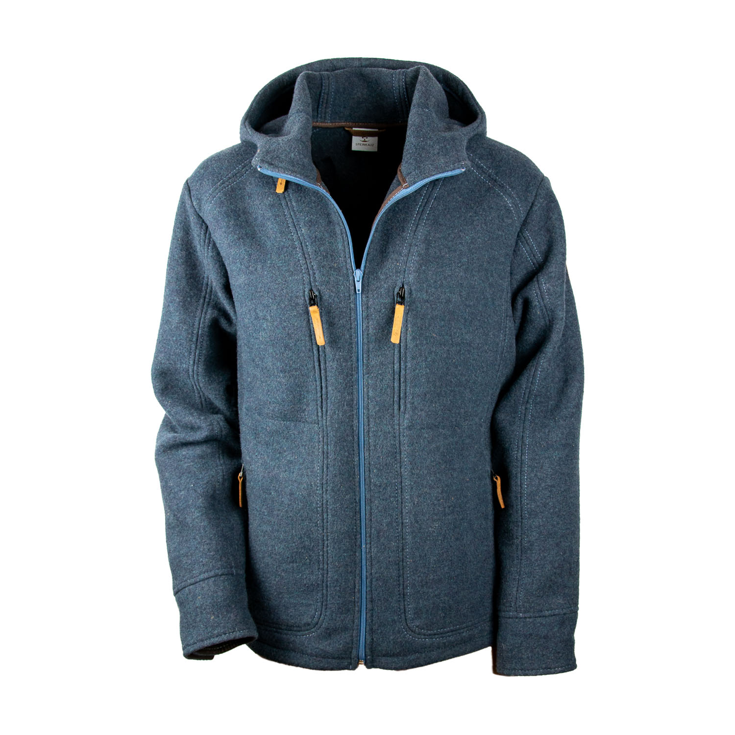 blaue Kapuzenjacke aus Lodenfleece
