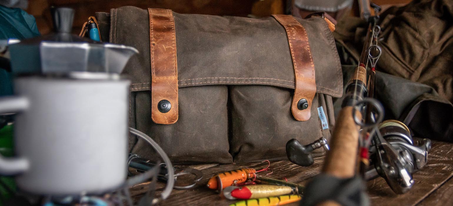 Wax Cotton Tasche mit Angelzeug