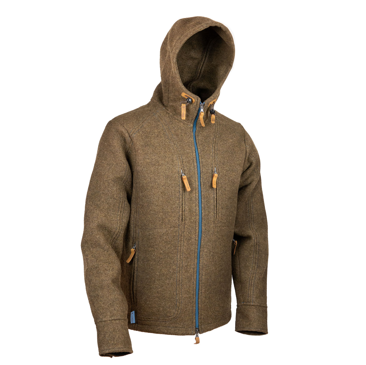 hellbraune Lodenjacke mit Kapuze