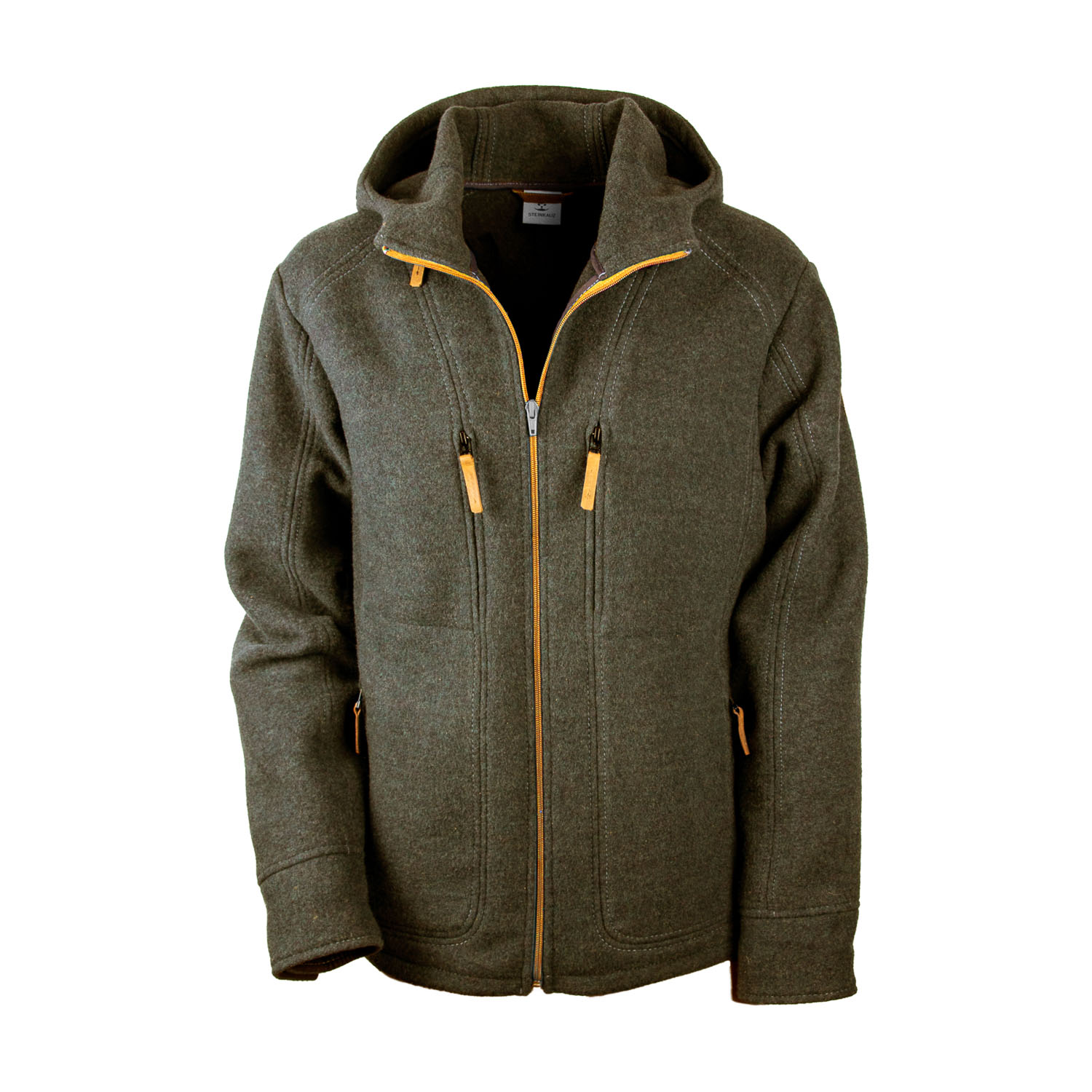 graue Kapuzenjacke aus Loden