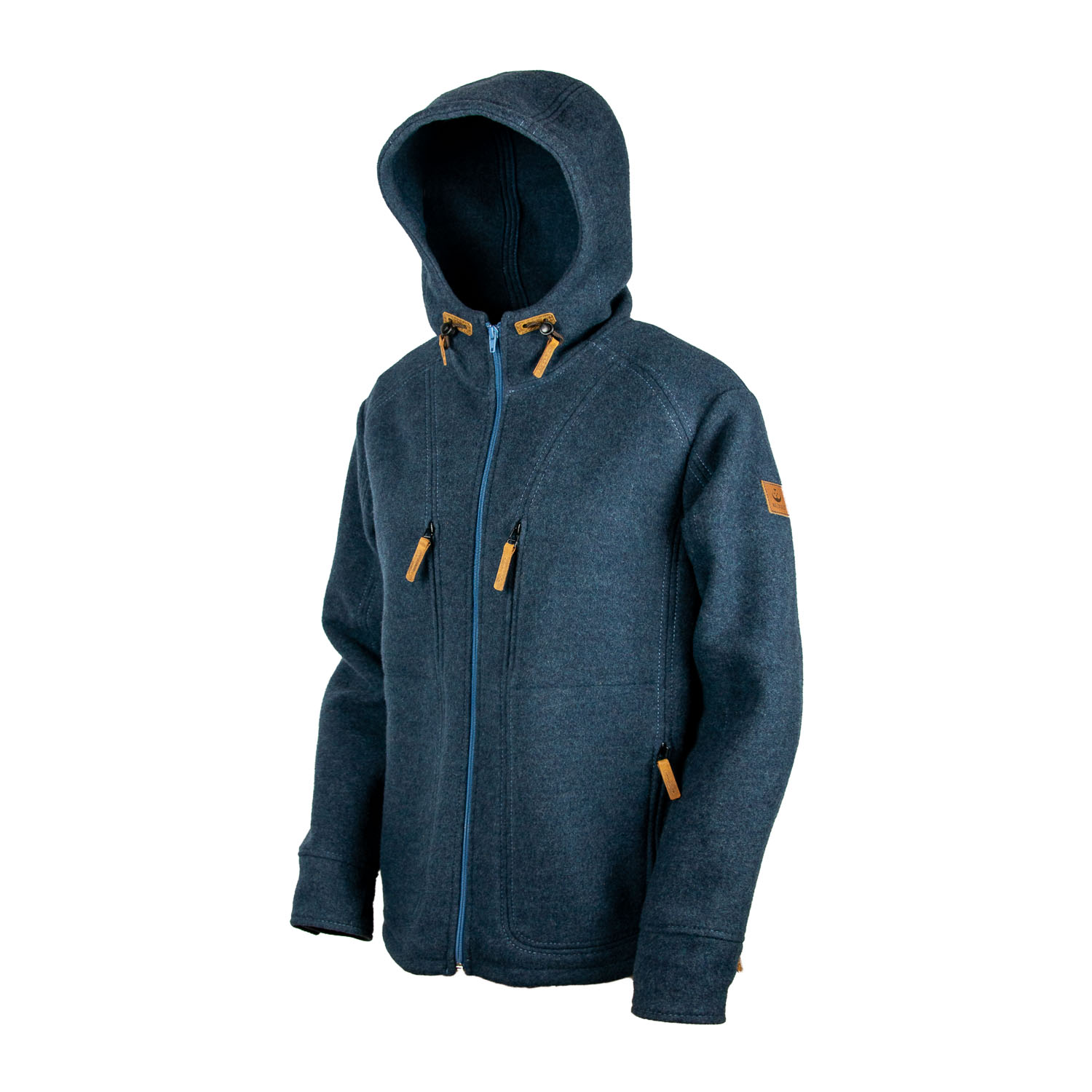 blaue Herrenjacke mit Kapuze aus Loden