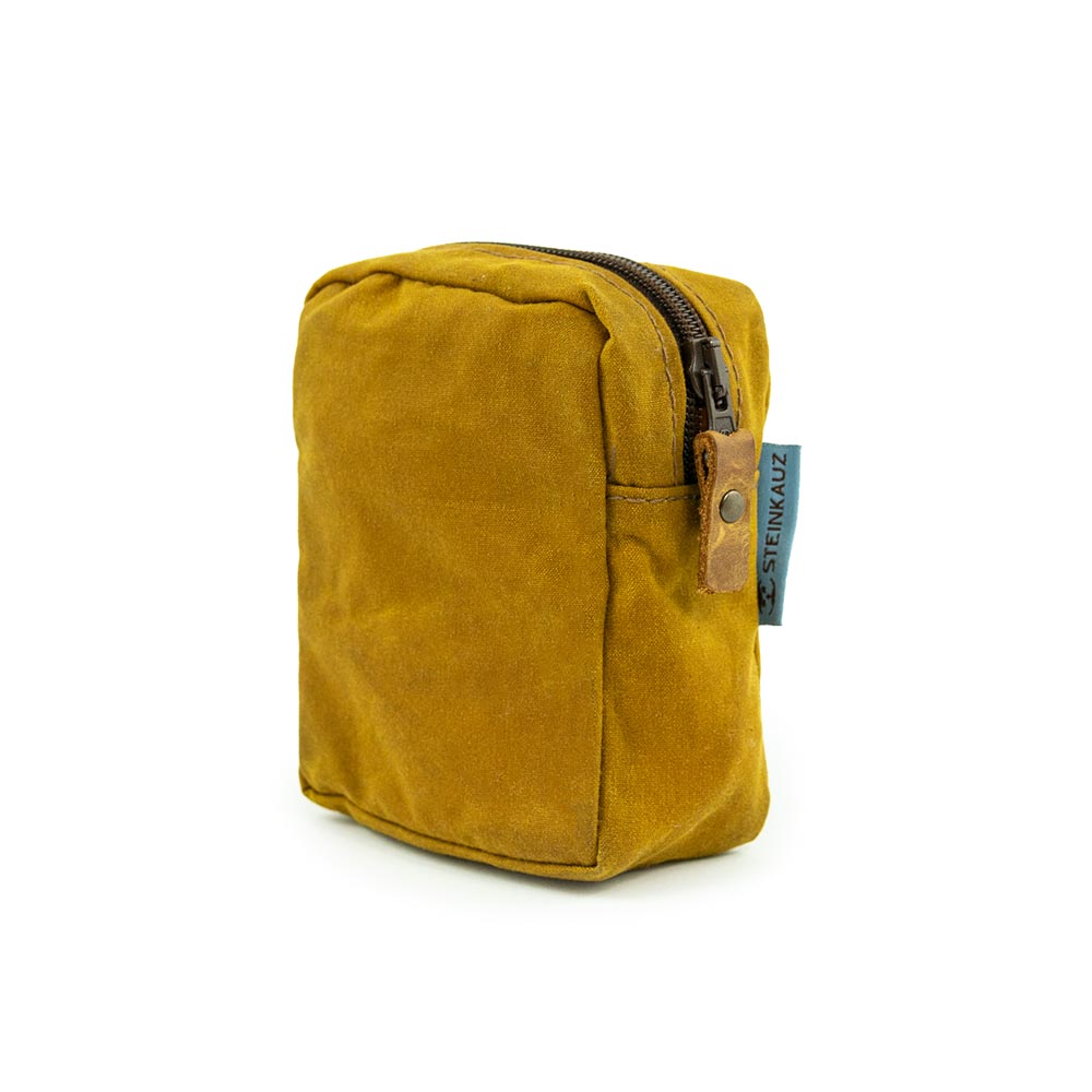 Modulus Reißverschlusstasche, Waxed Cotton, klein, Safran
