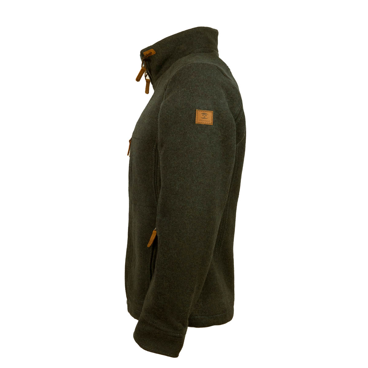 Seitenansicht schwarze Lodenfleecejacke mit Kragen