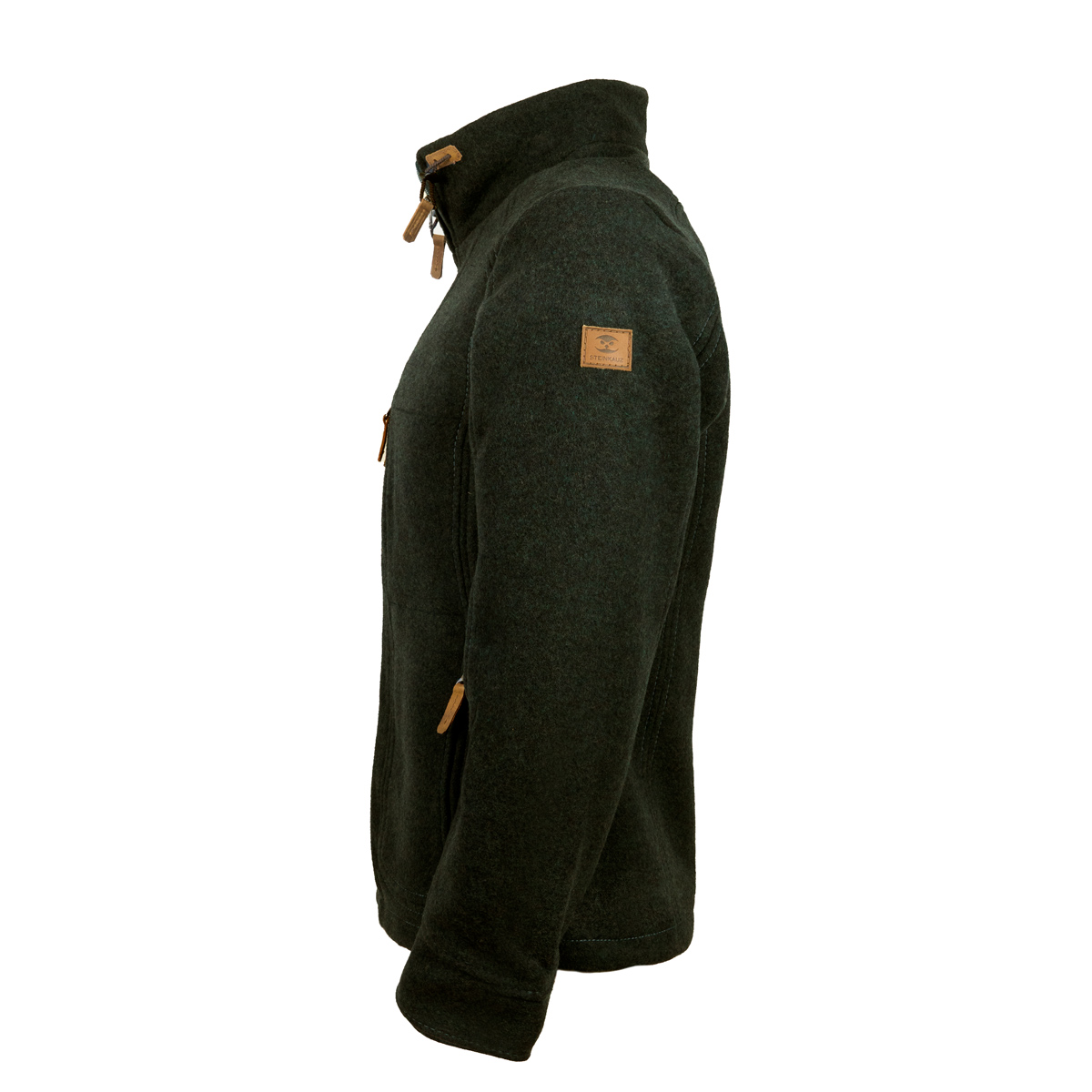 Seitenansicht schwarze Lodenfleecejacke mit Kragen