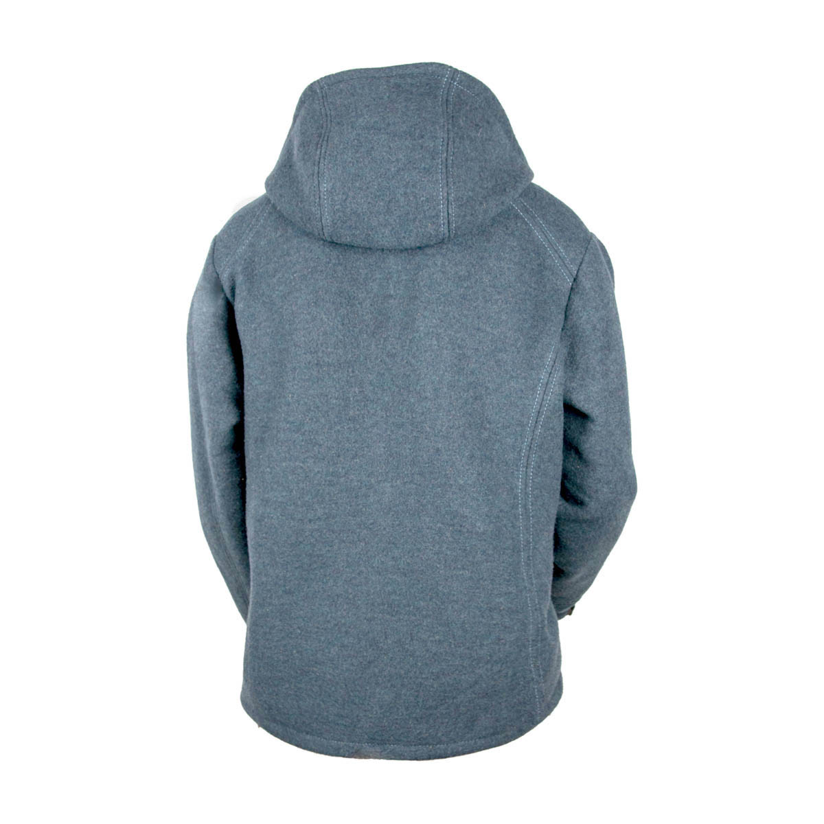 hellblaue Lodenfleecejacke mit Kapuze, Rückansicht