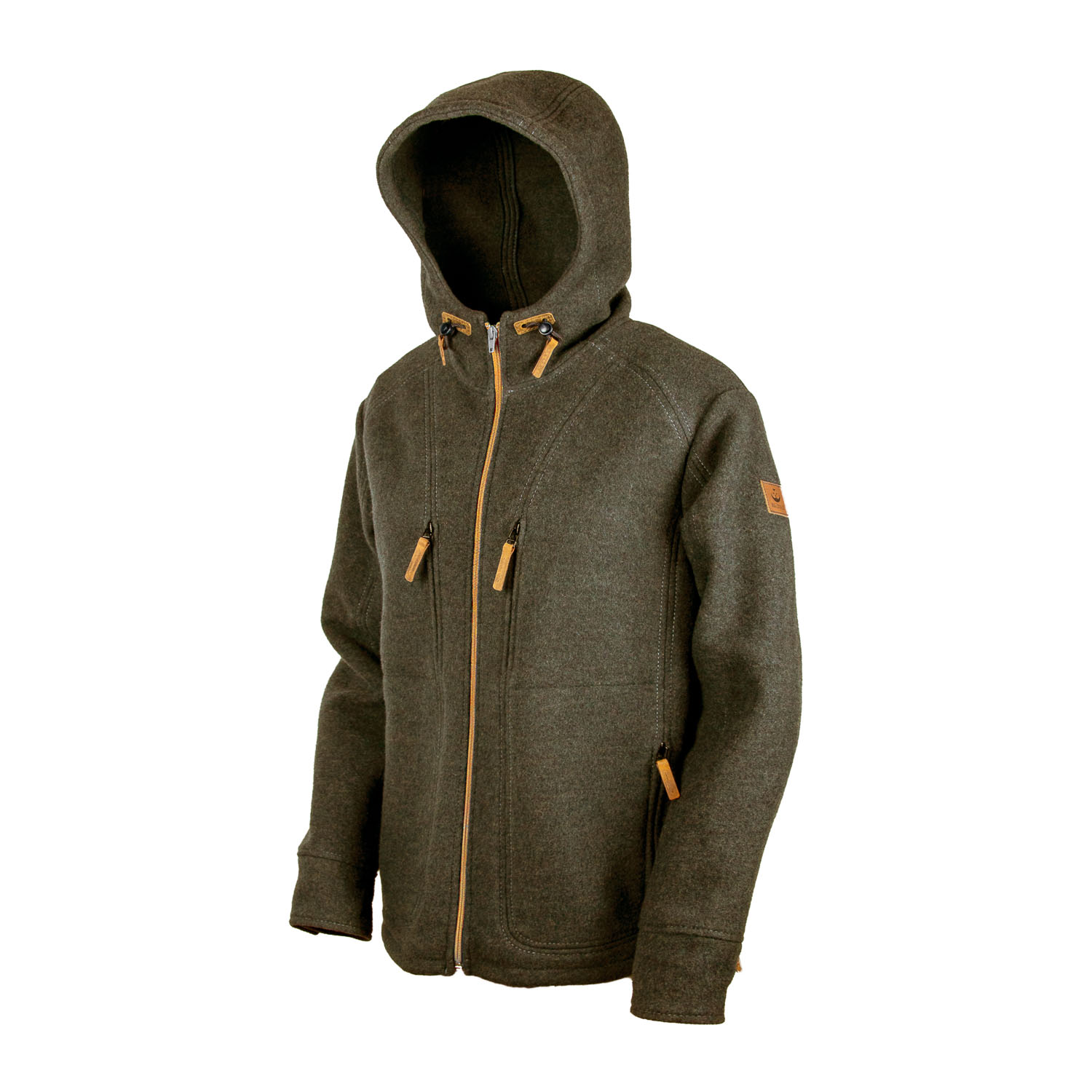 graue Wolljacke mit Kapuze aus Loden