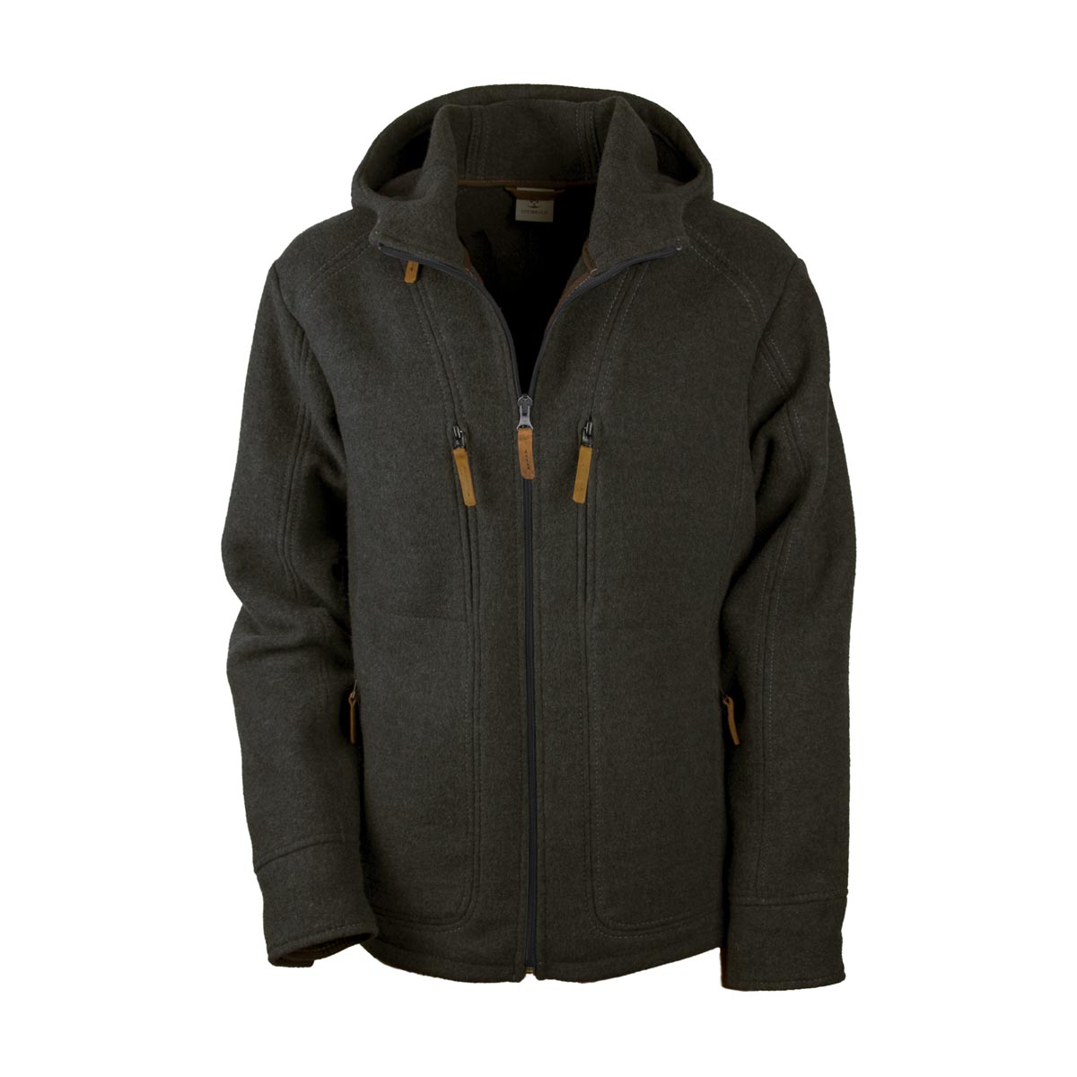 schwarze Wolljacke aus Loden mit Kapuze