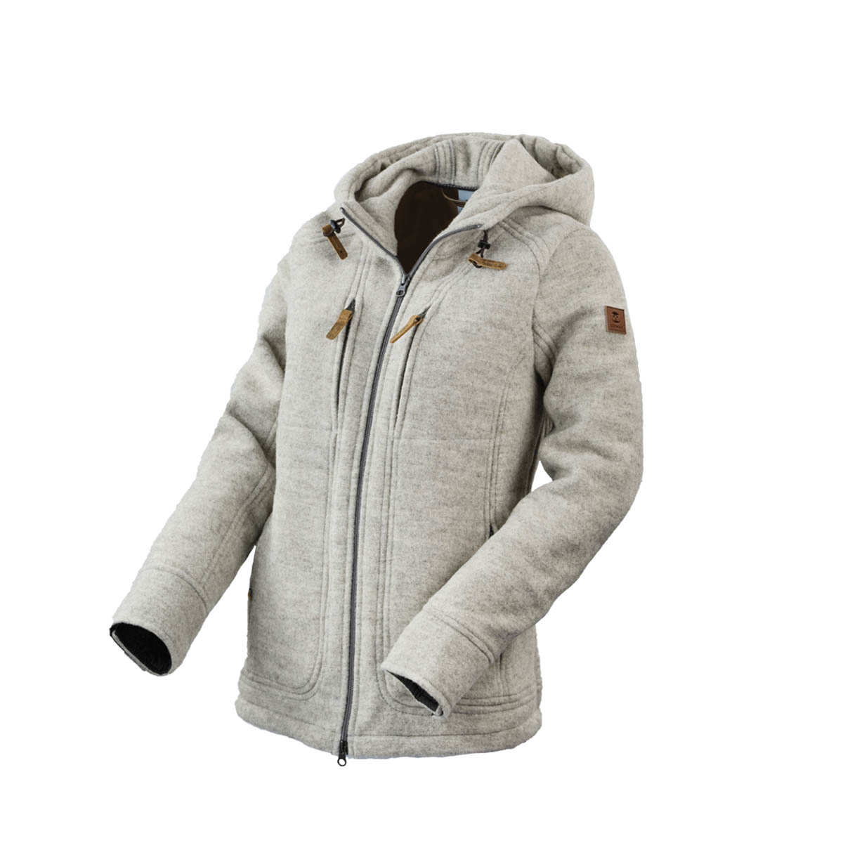 hellgraue Wolljacke mit Kapuze für Frauen