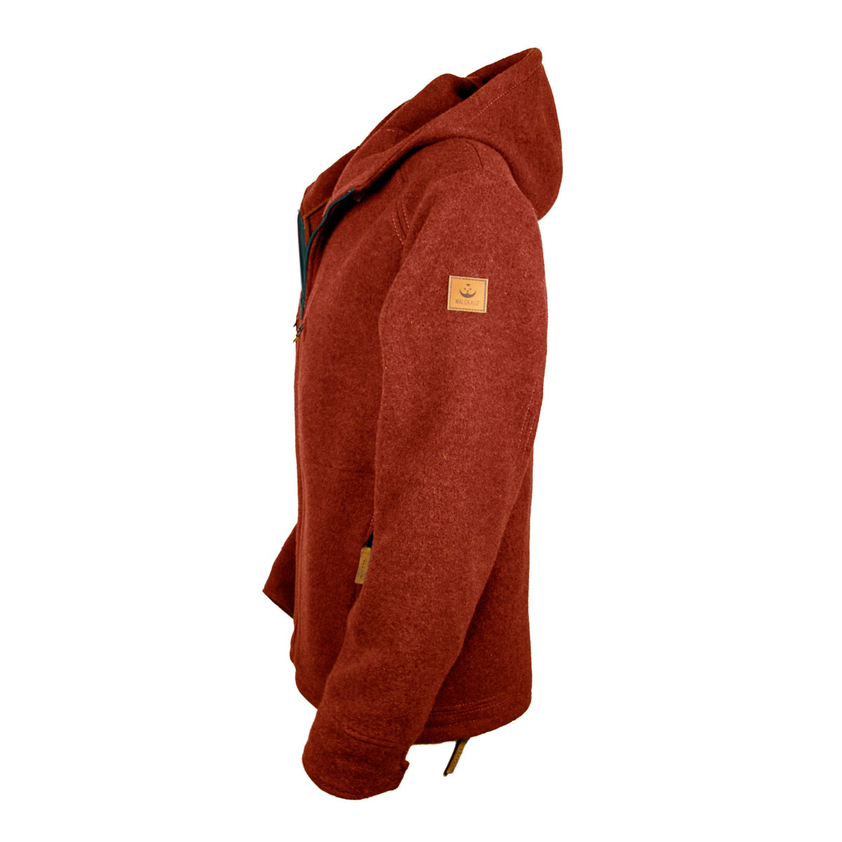 rote Lodenjacke mit Kapuze