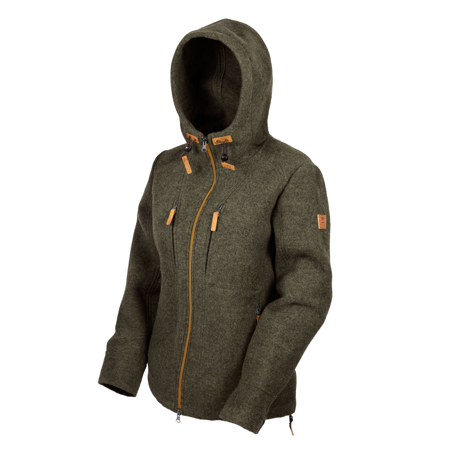 graue Lodenjacke mit Kapuze für Damen