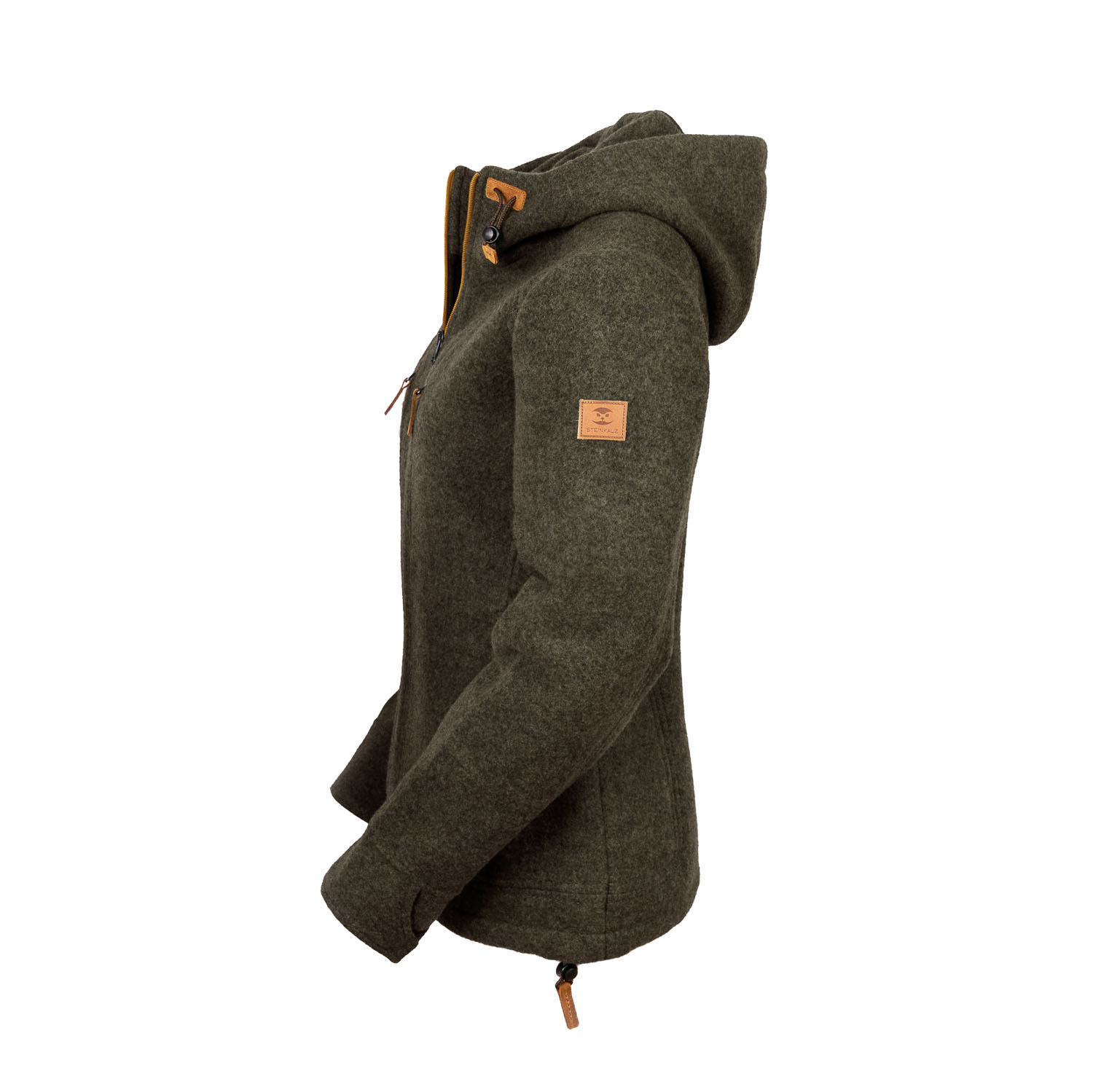 graue Kapuzenjacke aus Loden für Frauen