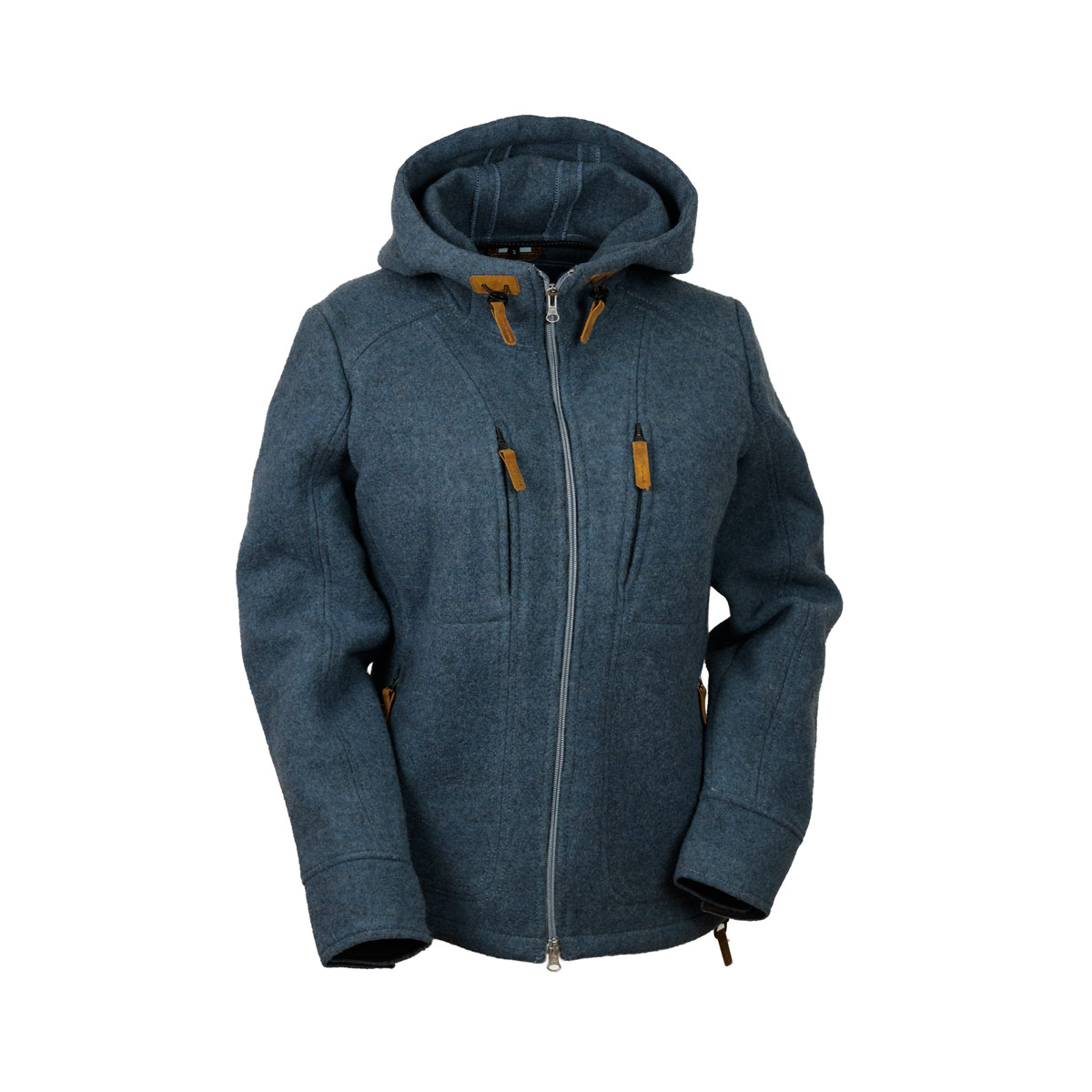 blaue Kapuzenjacke aus Loden für Damen
