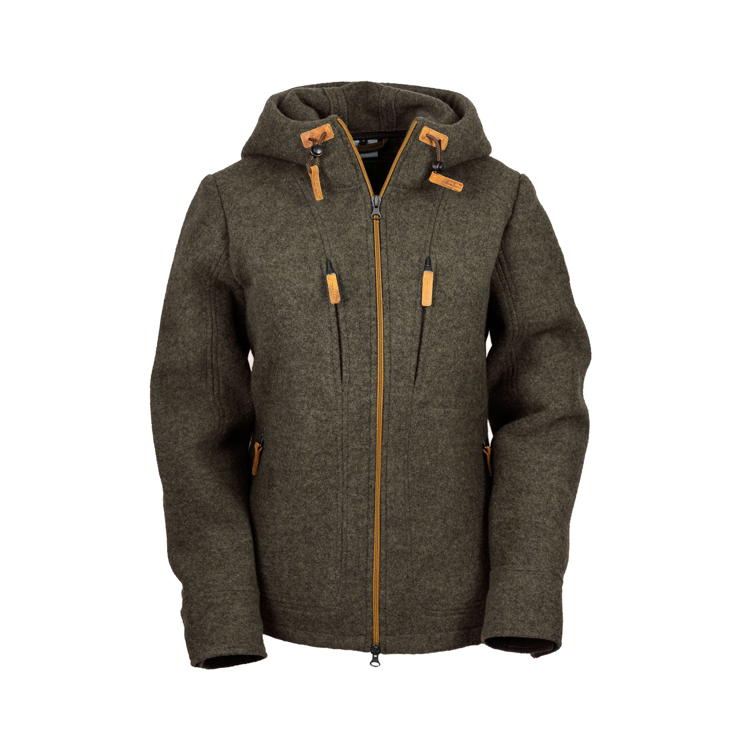 graue Kapuzenjacke aus Loden für Damen
