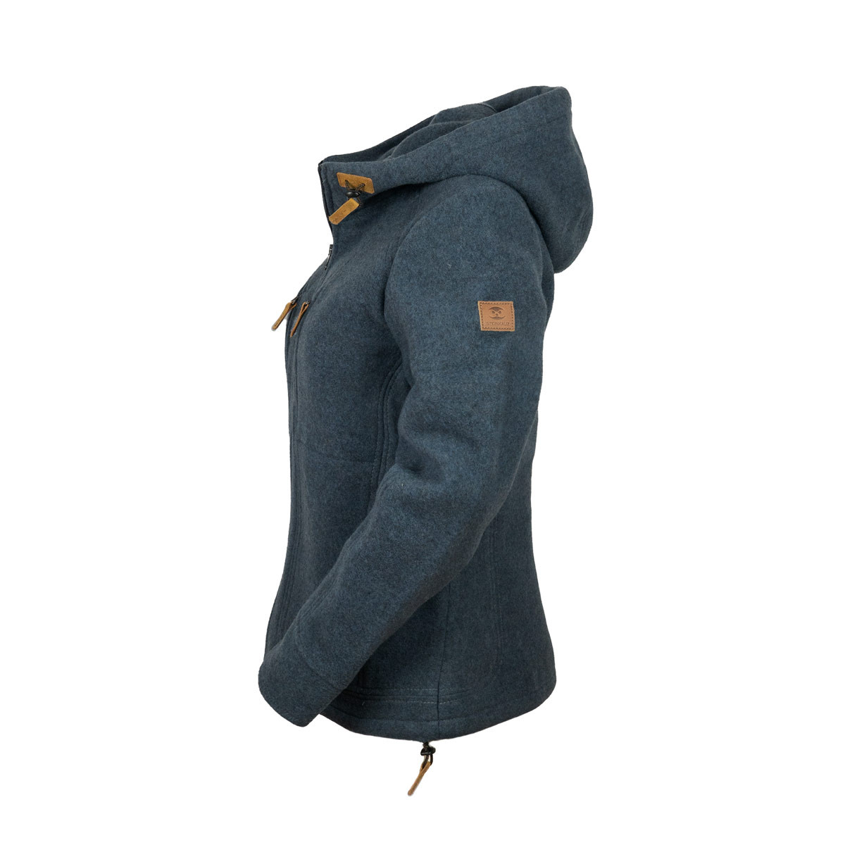 blaue Kapuzenjacke aus Loden für Frauen