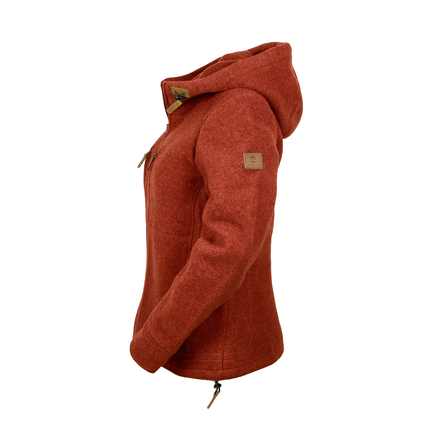 rote Kapuzenjacke aus Lodenfleece für Damen