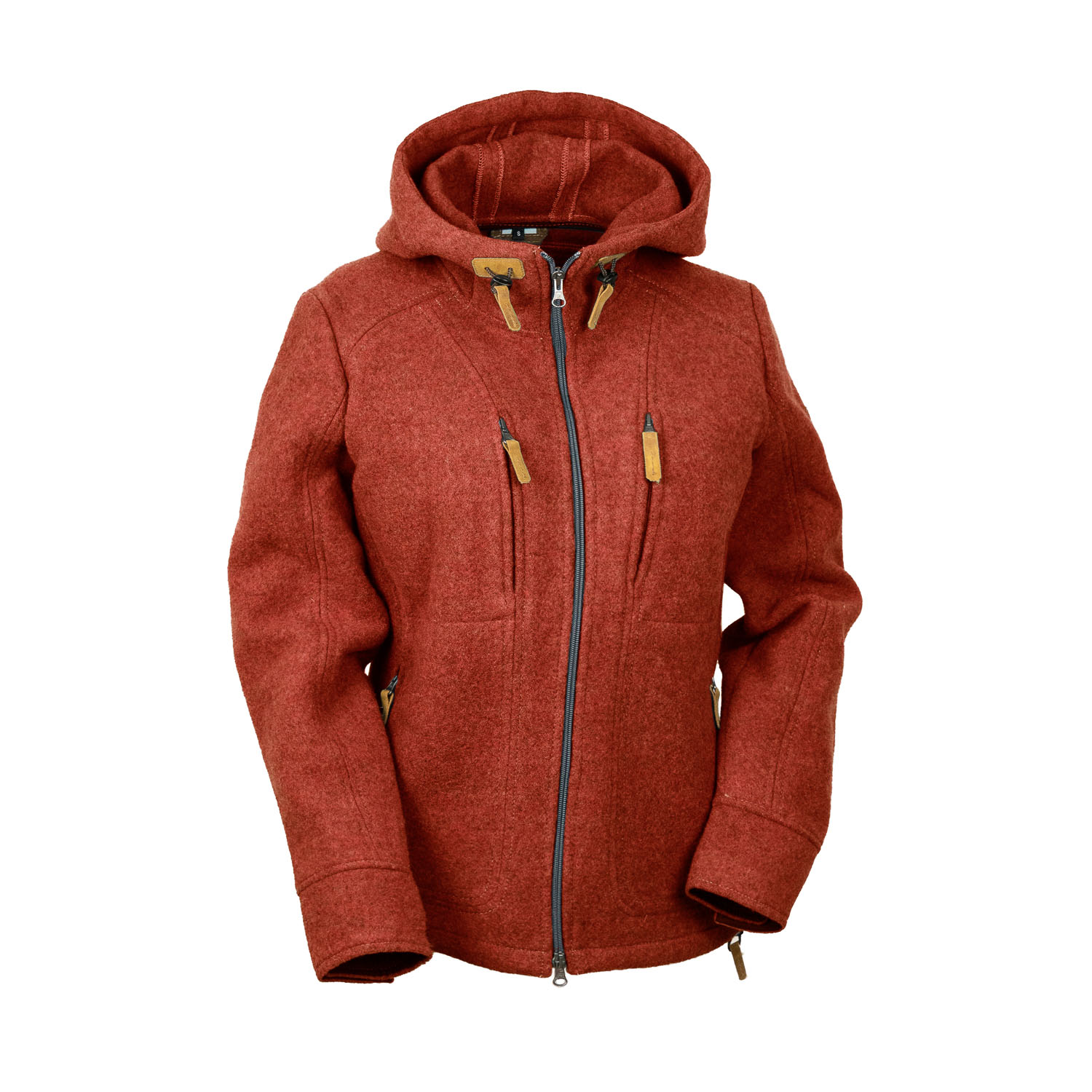 rote Kapuzenjacke aus Loden für Damen