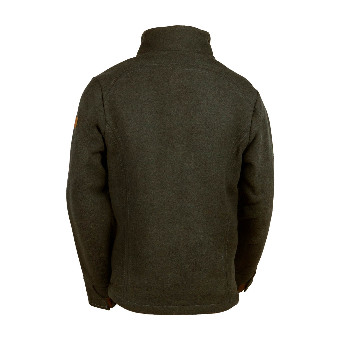 Rückansicht schwarze Lodenfleecejacke mit Kragen